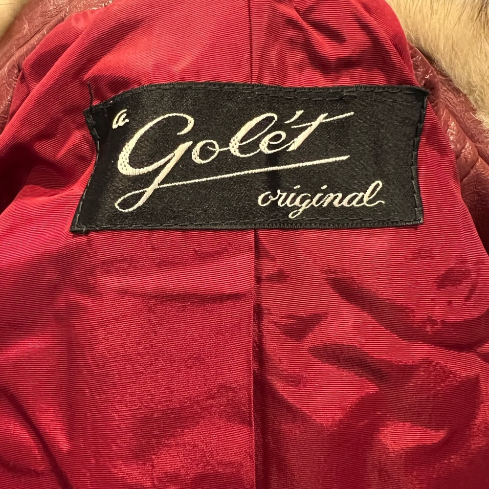 Vintage Golét 1970’s Red leather coat trimmed with a silver fox collar 8/10 Med - Picture 5 of 16